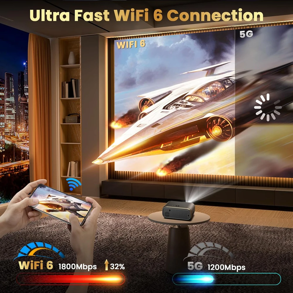 WZATCO Nowy projektor P4 Full HD 1080P Max 300 cali z obsługą 4K Smart LED Proyector WiFi 6 Bluetooth Projektor filmowy Auto Keystone