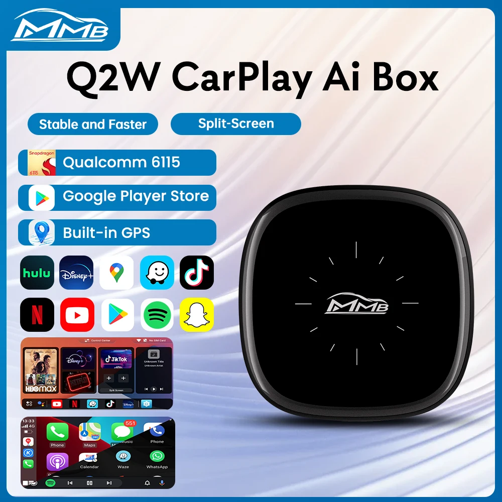 MMB Max Smart Box 3in1 Android Auto Wireless CarPlay AI Box Android13 4G SIM Card For Carplay Youtube Netflix Car Multimedia