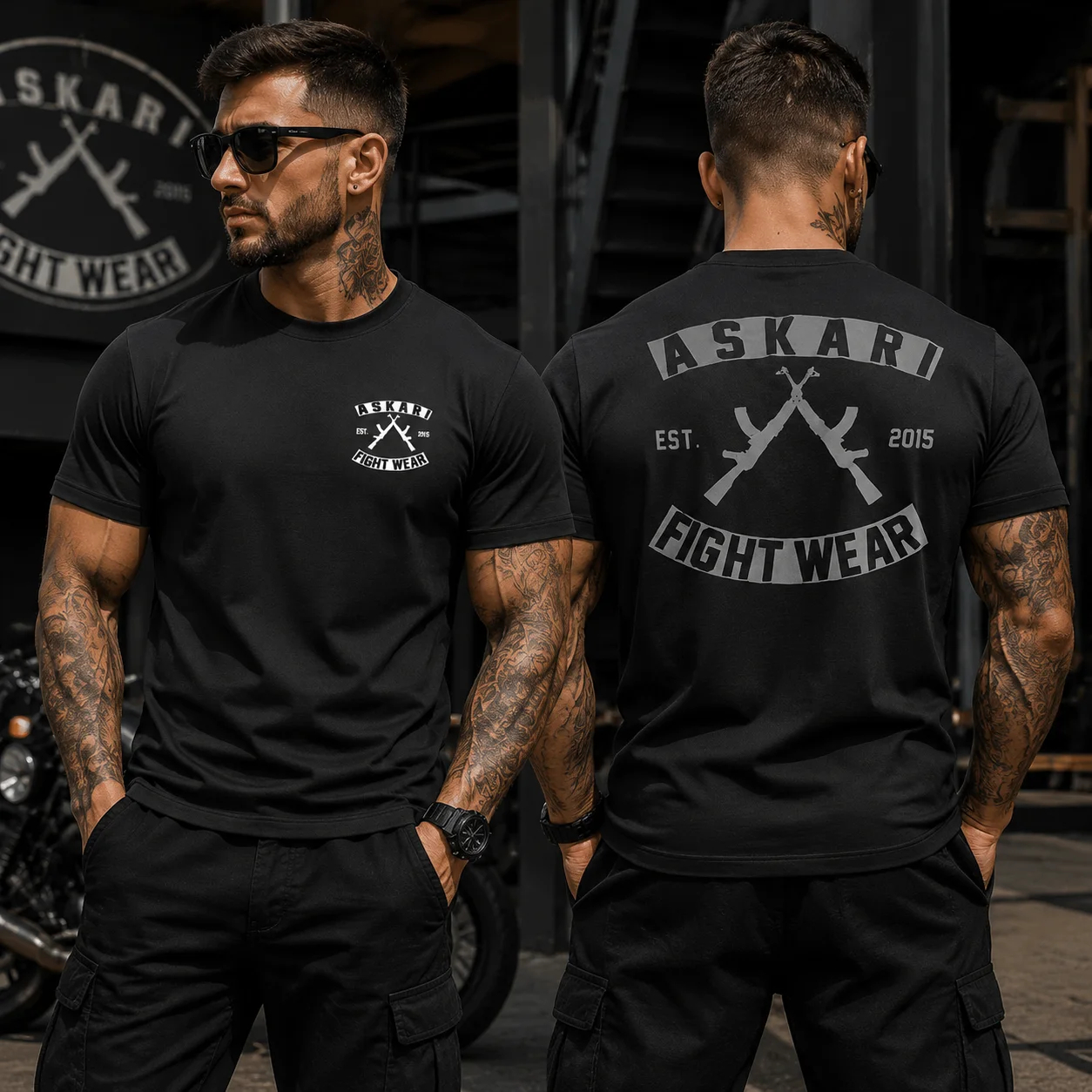 New Askari Men's Boxing Fighting T-Shirt Summer Sports Fitness Breathable Round Neck Short Sleeve Top for Outdoor Training