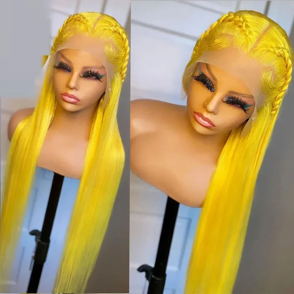 Yellow Wig Bone Straight Lace Front Wig 32 Inches 13×4 HD Transparent Synthetic And Blend Lace Wig Pre Plucked Cosplay For Women