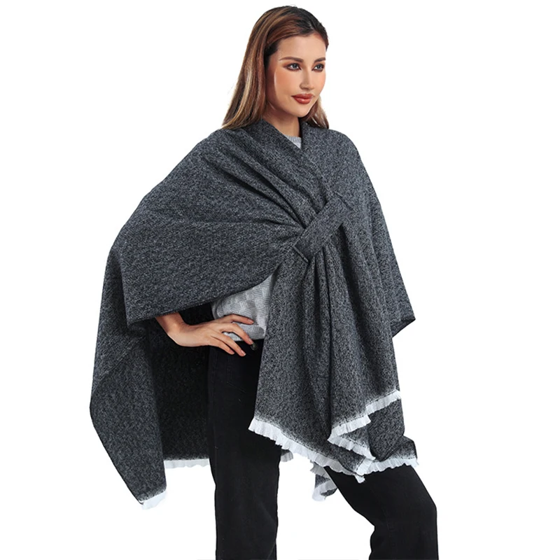 

Женская шаль с крестом, однотонный шарф с блокировкой, вязаная накидка с монохромным диагональным ремешком, высококачественная накидка в европейском и американском стиле, простая