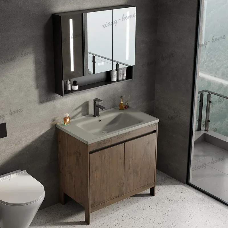 Bathroom Cabinet Integrated Ceramic Space Aluminum Walnut Wash Basin Combination Bathroom Cross-border