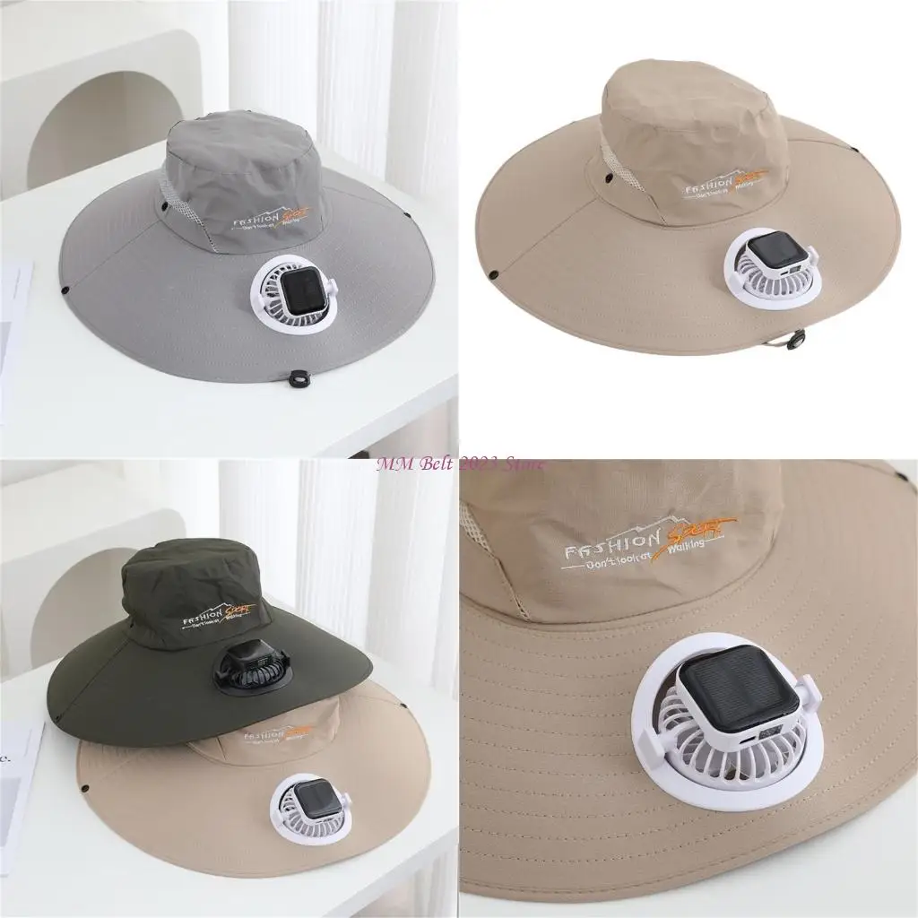 49ME Solar Powered Cooling Fan Hat With Wide Brims USB Rechargeable Outdoor Caps For Outdoor Sun And Sun Defense