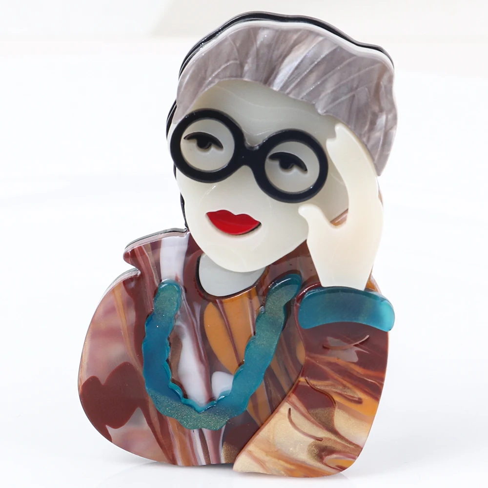 New Cartoon Glasses Cool Lady Acrylic Brooches for Women Elegant Christmas Gift Big Badge Lapel Pins Brooch Jewelry Accessories