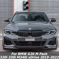 3pcs MP Front Bumper Lip Splitter Spoiler Diffuser Guard Body Kit For BMW G20 G21 M Pack 320i 330i M340i xDrive 2019-2022 Gloss