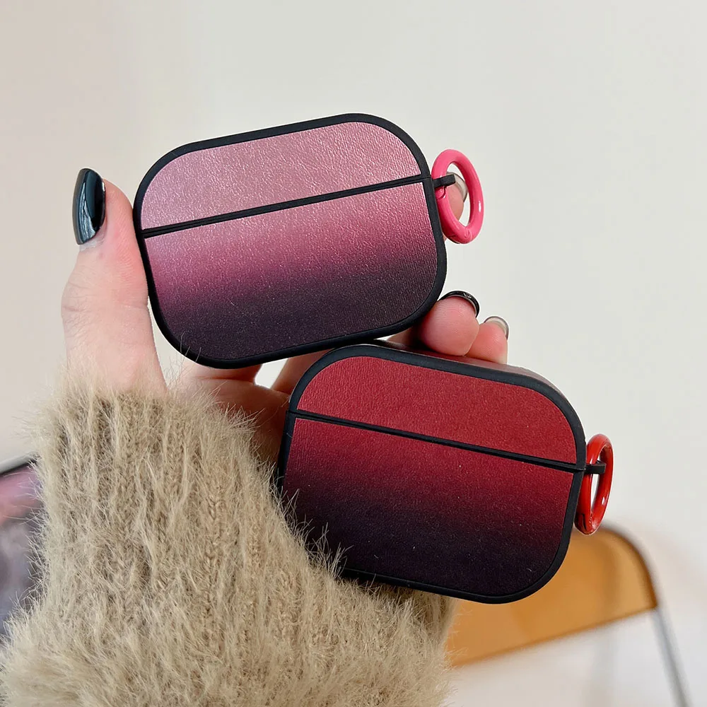 Capa De Couro Gradiente para Apple Airpods Pro 1, 2, 3, Capa Do Fone De Ouvido Bluetooth, Pelúcia, Pingente De Coração, Pulseira Corda, Coréia INS