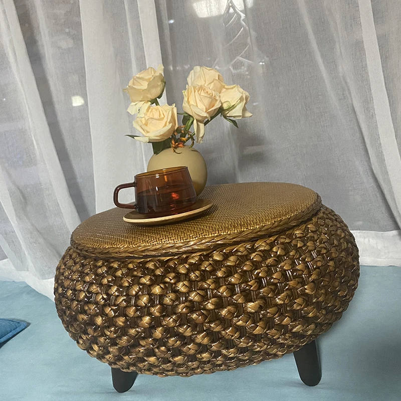 k*-Hand Woven Rattan Side Table, Windowsill Tables, Zen Tea Table, Creative Storage Coffee Tables, Living Room Furniture,