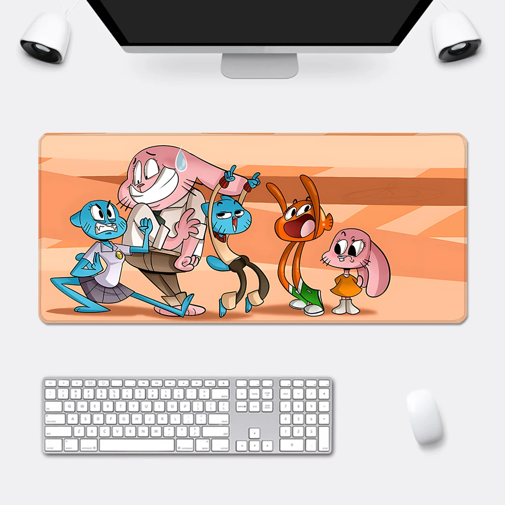 

Коврик для мыши с HD-печатью: мультяшный синий кот, золотая рыбка, для геймеров, с фиксированными краями, нескользящий, XXL 90x40 см, для клавиатуры и ПК, настольный коврик