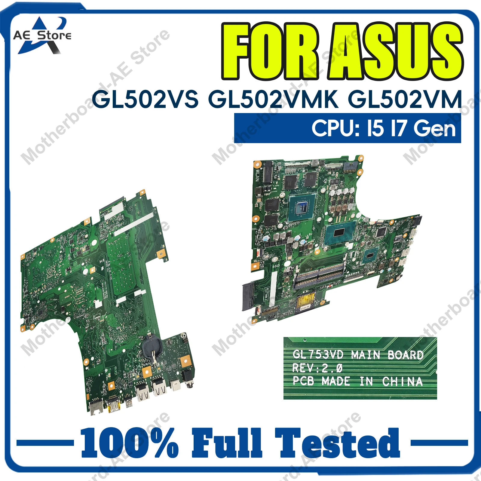 GL502VS Mainboard W/I5-6300HQ I7-6700HQ I7-6820HK I7-7700HQ CPU For ASUS GL502VMK GL502VM GL502V Laptop Motherboard 100% Test OK