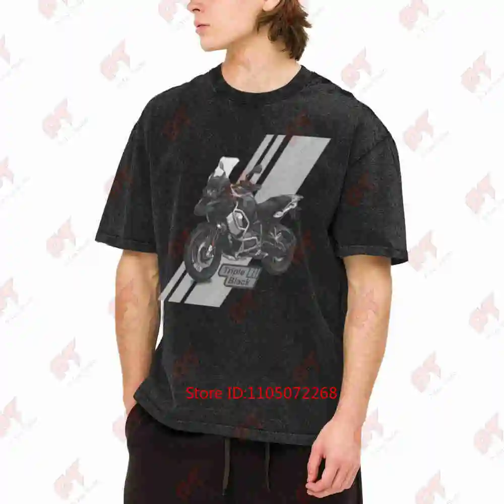 R1250 GS Adv Triple Black Motorcycle Vintage Washed Tee Pure Cotton T-Shirt