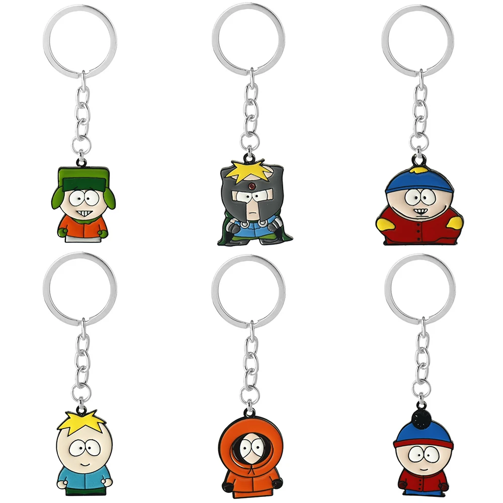 Classic Cartoon Southpark Keychain Jewelry Anime Figure Eric Cartman And Kenny McCormick Enamel Pendant Keyring Necklace Accesso