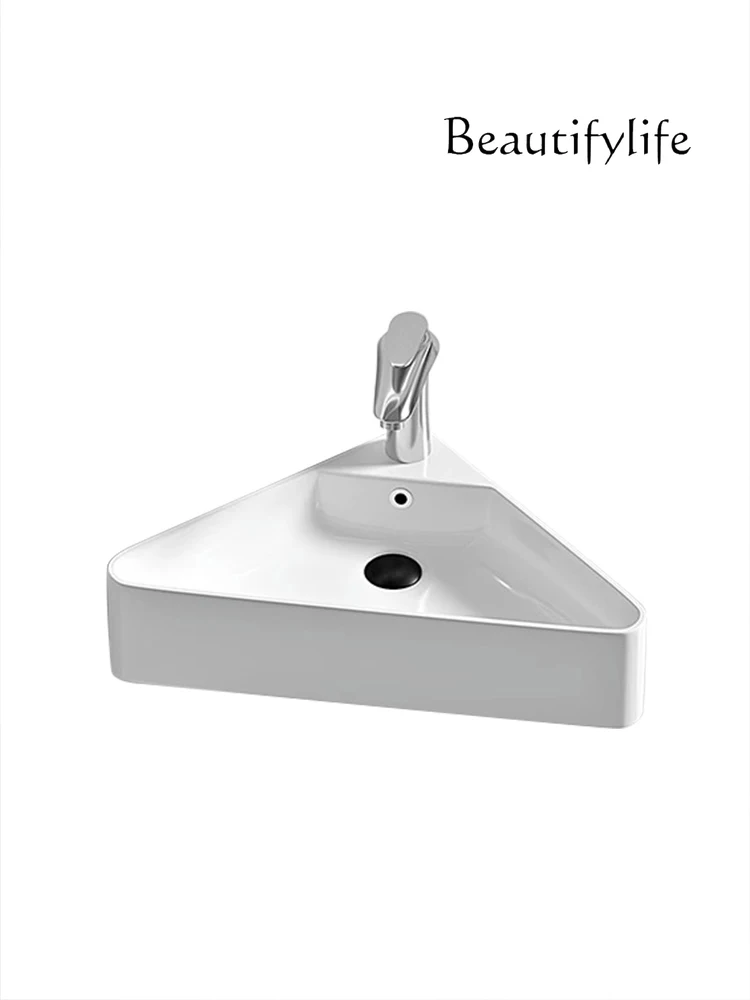 Small apartment wall-mounted washbasin Small size mini household ceramic triangular hanging basin Bathroom Balcony washbasin