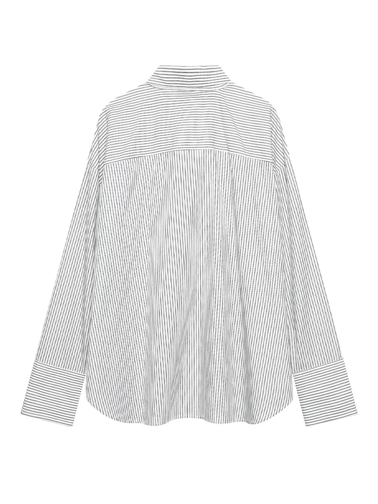 Chemise à manches longues en popeline rayée pour femme HH, chic, à simple boutonnage, décontractée, ample, pour le travail