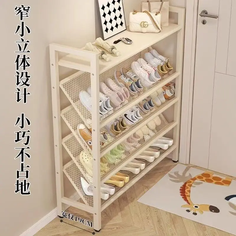 

Small and narrow explosion of shoe rack at the entrance, wrought iron children's shoe cabinet, cream wind simple storage, shoe r