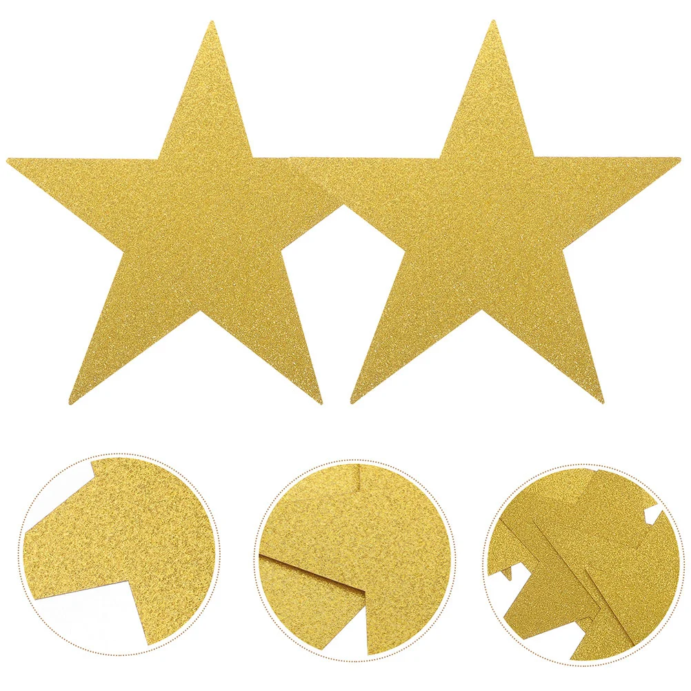 

60 Pcs Five-pointed Star Paper Cutting Kids Christmas Decorations Cutout Decorate Glitter Yellow Child Gold Outs