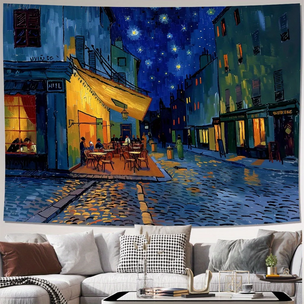 VIKAMA السماء المرصعة بالنجوم مقهى مشهد الشارع النفط اللوحة تصميم آلة قابل للغسل المفروشات غرفة المعيشة غرفة نوم حائط الخلفية ديكور #4
