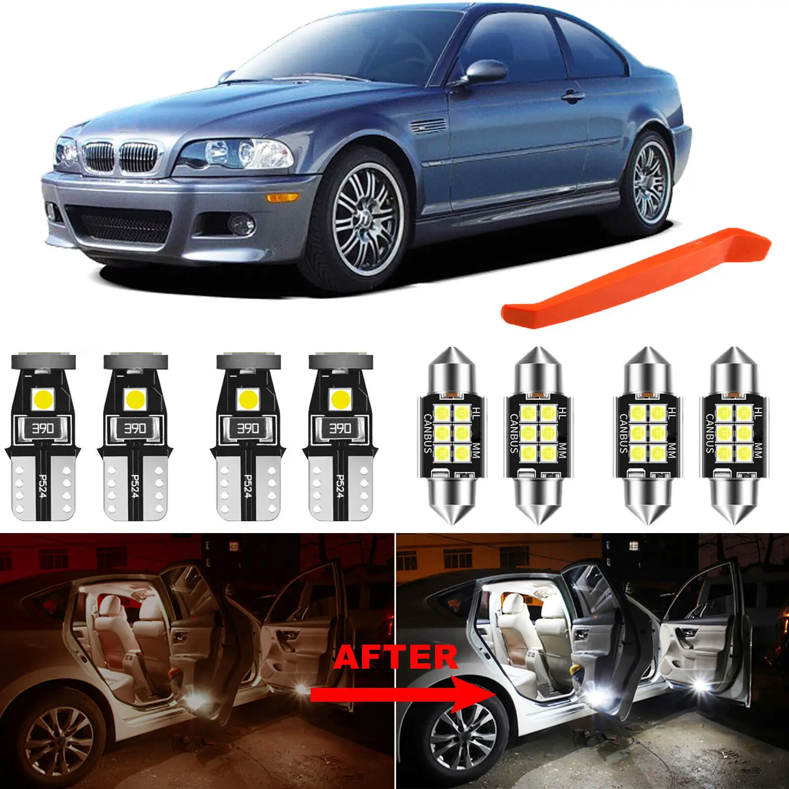 Winetis 18Pcs Xenon 6000K White SMD LED Interior Lights Package For BMW E46 323i 325i 330i M3 + Free Tool