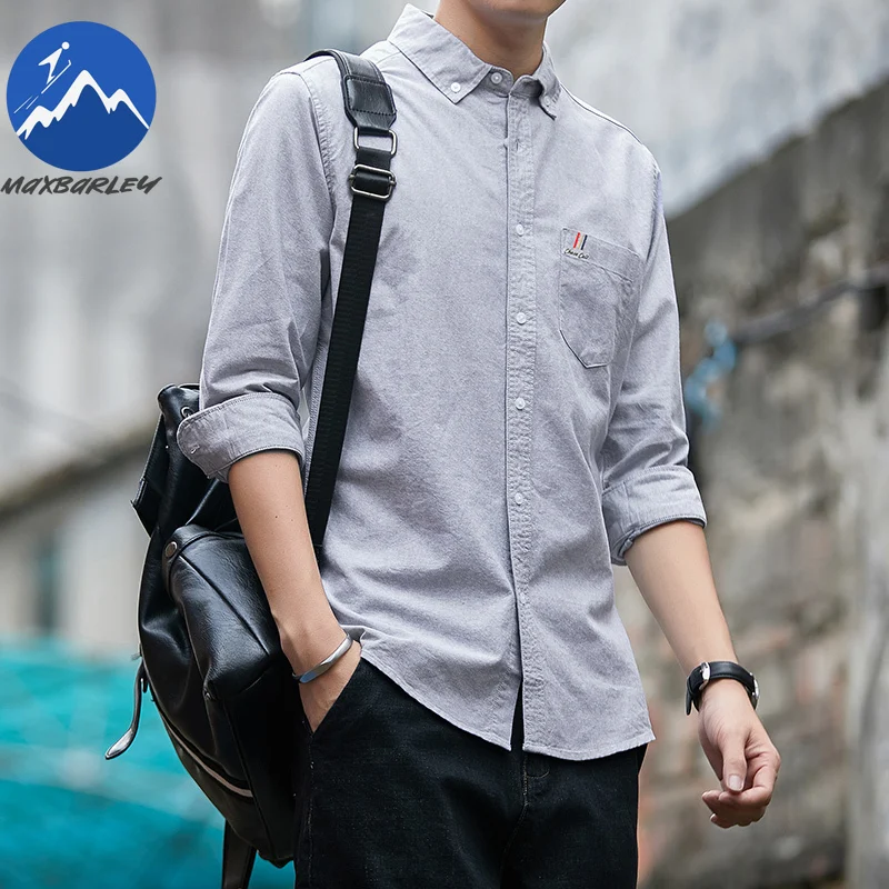 

Простая мужская рубашка Maxbarley с длинным рукавом, однотонная повседневная деловая деловая классическая рубашка стандартного кроя, блузка-карго с карманами, мужская 100% хлопок