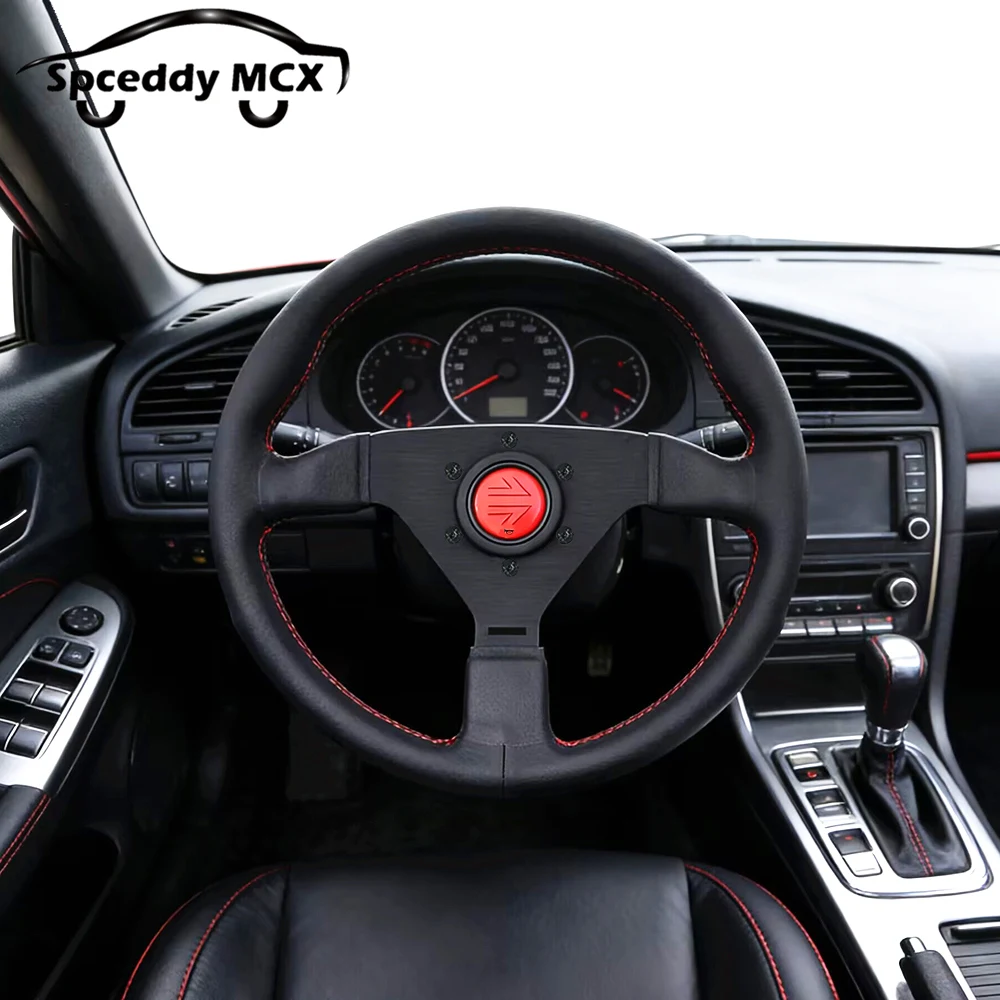 Drift Racing V2 Steering Wheel 12.5inch/13inch 320mm JDM Black Real Leather Steering Wheels Red Line Flat Style