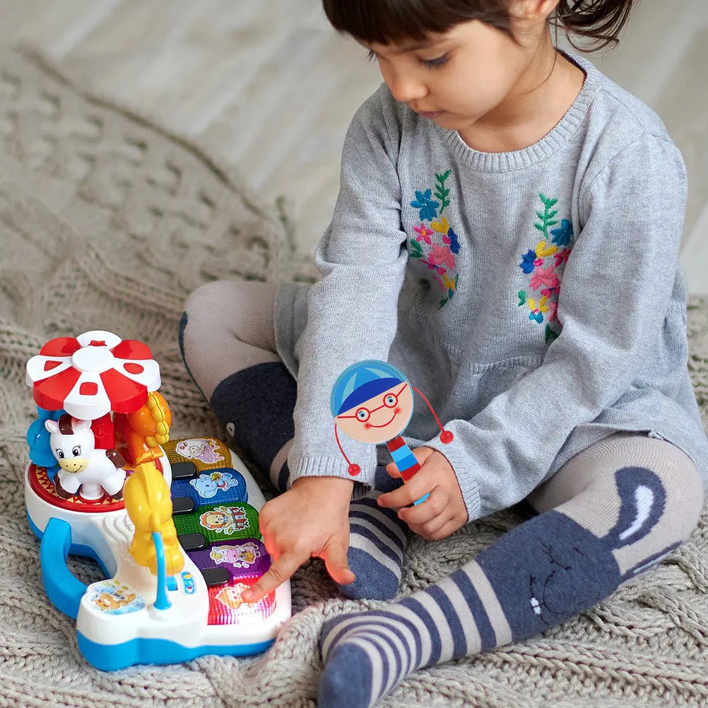 

2 шт. Деревянные погремушки для малышей с мультяшным рисунком, музыкальные, сенсорные, развивающие координацию рук и глаз