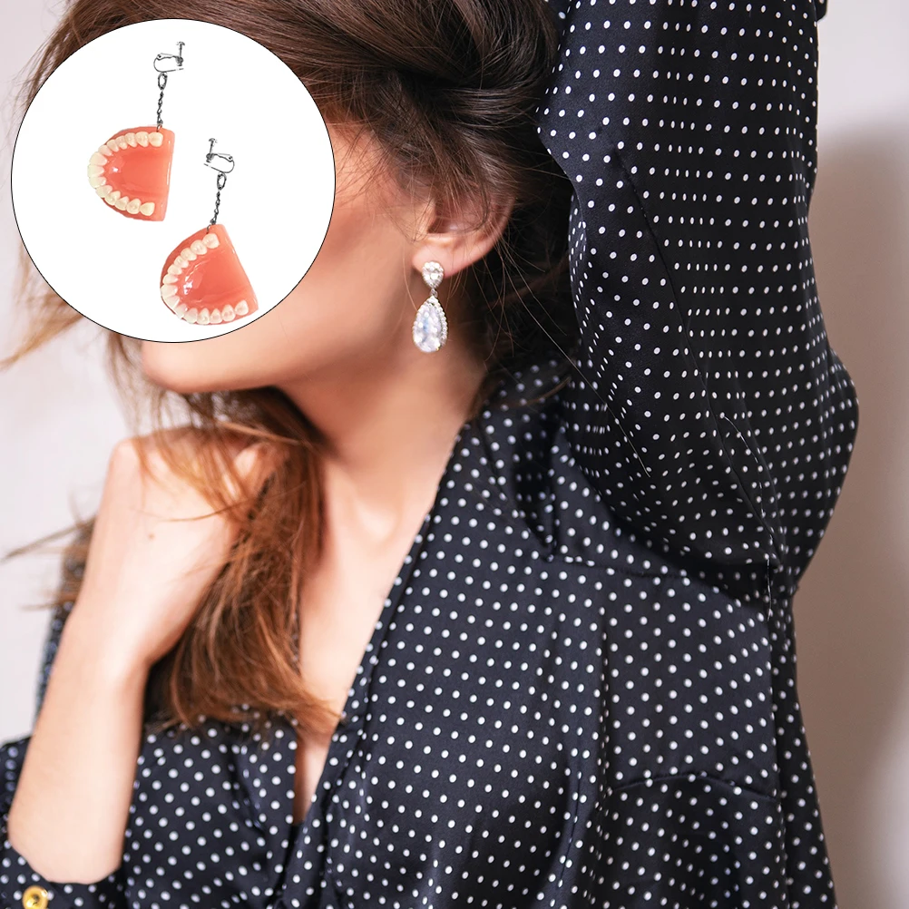 

1Pair Creative Denture Earrings Exaggerated Ear Pendant Fashion Ear Jewelry Trendy Accessory Perfect Gift