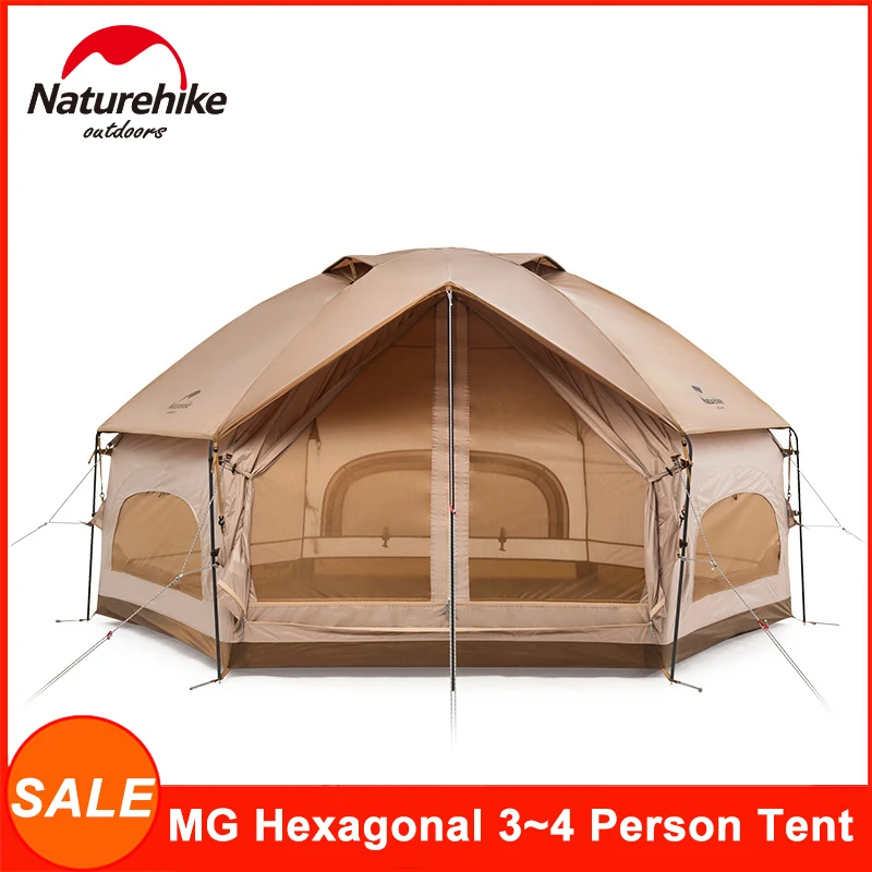 Naturehike MG Hexagonal 3-4 Person Tent Outdoor One-piece Bracket Large Space Family Camping Ventilation Waterproof Tent