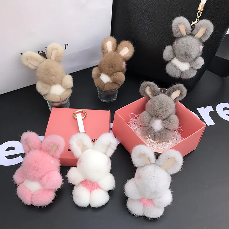 

Очаровательный брелок из натурального меха норки с большими ушами, плюшевая игрушка, подвесное украшение, пушистый держатель для ключей, сумка, аксессуар