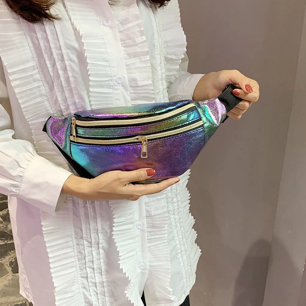 

Double Layer PU Waist Bag Holographic Shiny Fanny Pack Chest Pack Sports Waist Bag for Running Travel Shiny Wasit Bags
