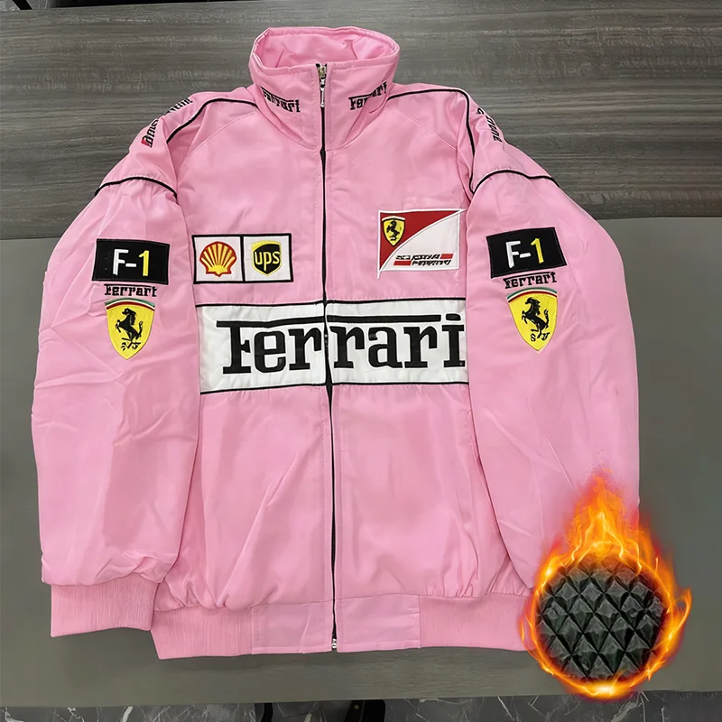 Traje de carreras Ferrari grueso para otoño/invierno, chaqueta bordada para ciclismo de motocicleta, chaquetas deportivas informales para Ferrari Roma F8 Spider SF90