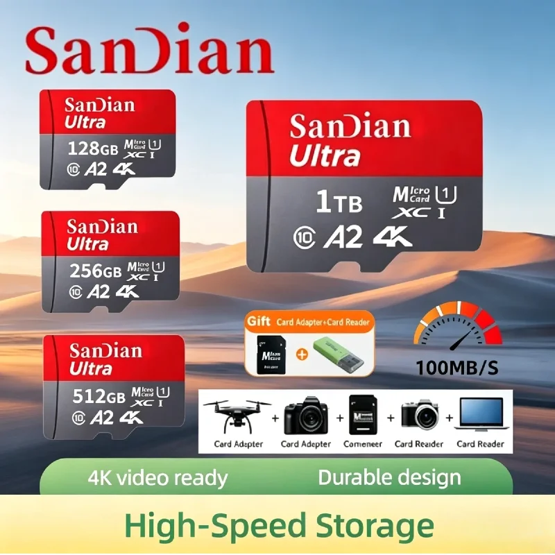 Original Large Capacity Micro TF SD Card 128GB 256GB Class 10 Stable High Speed Memory Card for MP3 Camera and Phones
