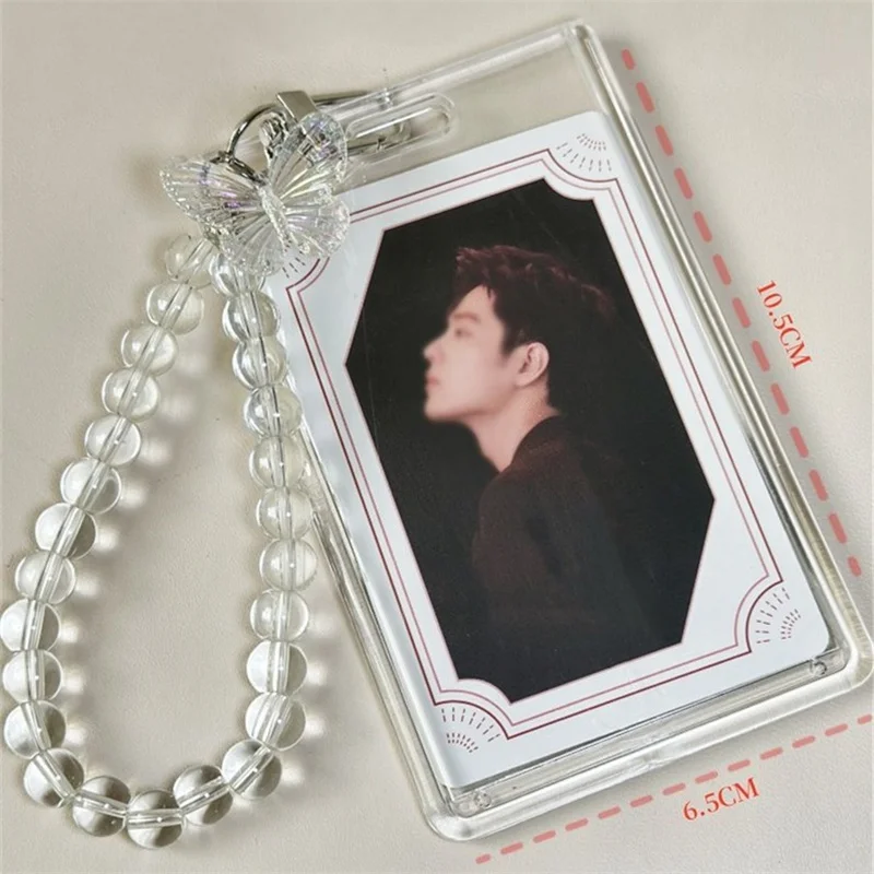 INS Crystal Butterfly Photocard Holder Key Chain Transparent Acrylic Idol Card Sleeve Vertical Bus Student Card Cover Stationary