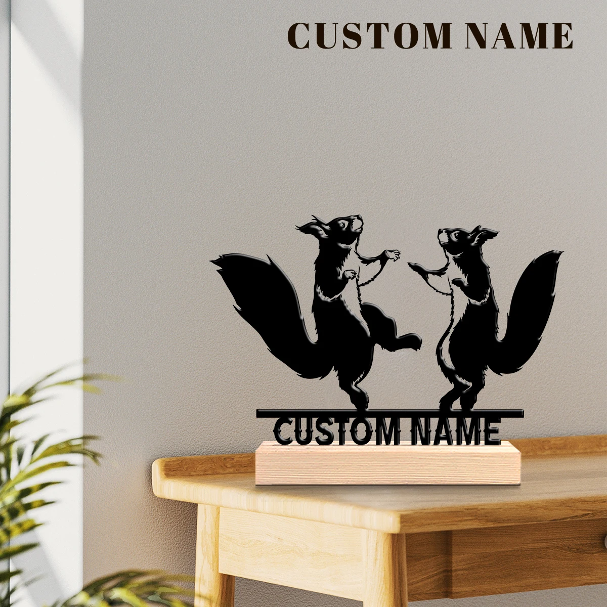1pc Metal Ornaments with Customizable Names Custom Content Equipped with Wooden Base Housewarming Gift,Metal Ornament Decoration