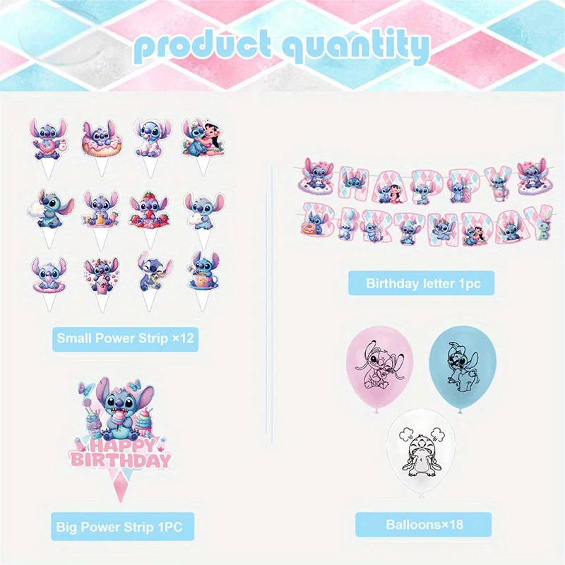 1 SET Disney con licenza ufficiale Stitch Decorazioni di compleanno Forniture per feste Set di palloncini Banner per scattare foto sullo sfondo