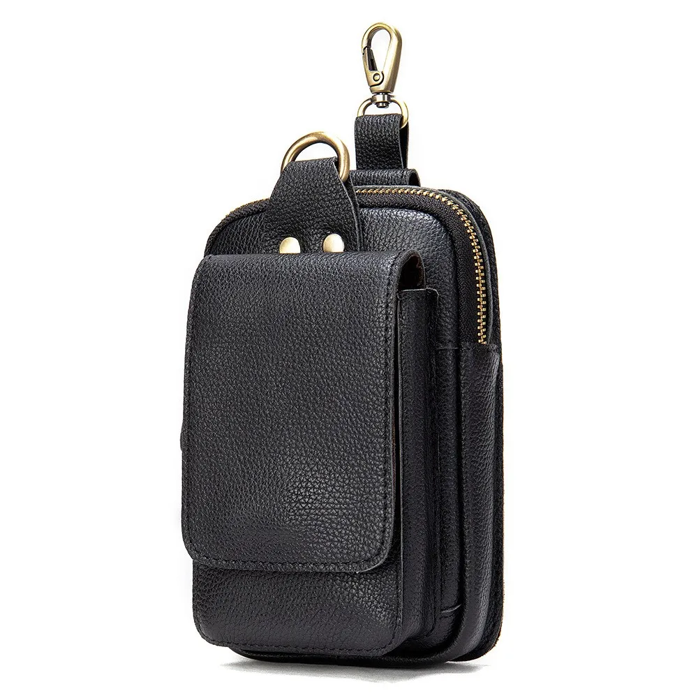 Pacote de cintura de couro genuíno vintage para homens, sacos de viagem masculinos, pequeno telefone malote loop, Hip Bum Bag, Man Belt Pouches