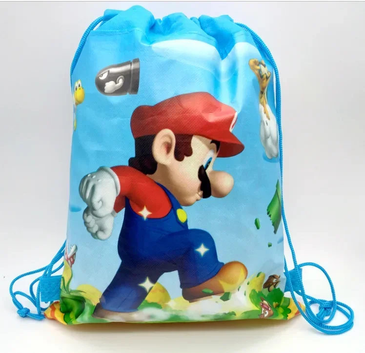 Mochila Deportiva Infantil con Cordón, Diseño Kawaii de Mario Bros, Bolsa de Regalo para Fiestas de Cumpleaños