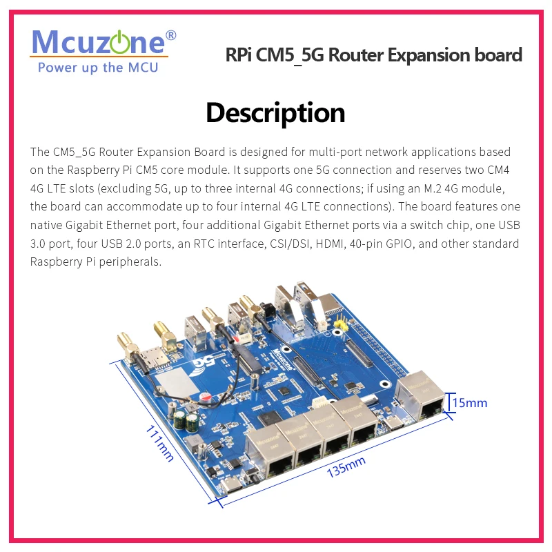 Raspberry Pi CM5_5G Router Expansion board,5*GIGA Ethernet, USB3.0,M.2 B-Key