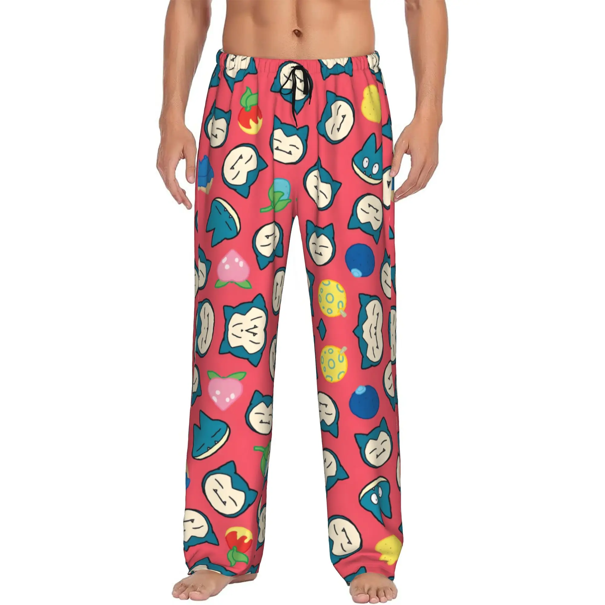 Custom S-Snorlaxed Anime Pajama Pants Sleepwear Men Elastic Waistband Monster Cartoon  Sleep Lounge Bottoms with Pockets
