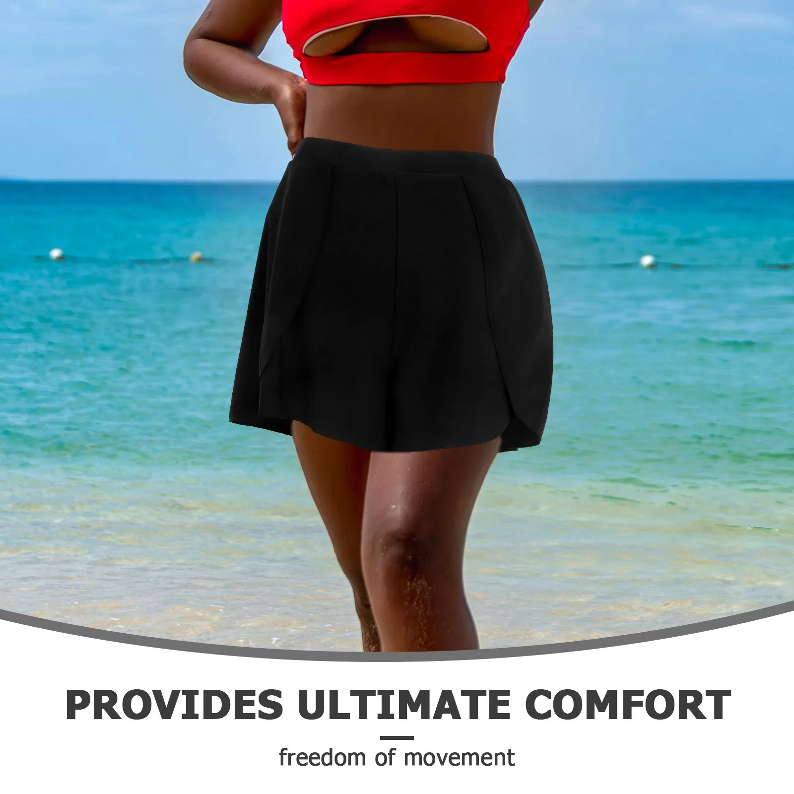 تنورة سباحة نسائية عالية الخصر باللون الأسود مقاس Xl خفيفة الوزن وسريعة الجفاف لقضاء العطلات الاستوائية على الشاطئ شورت سباحة للسيدات