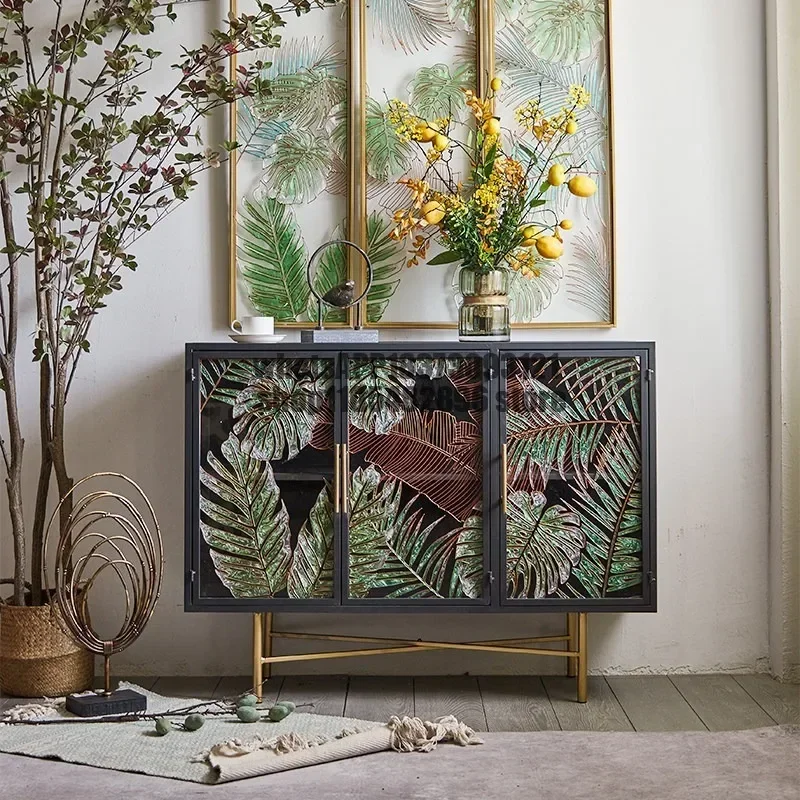 Light luxury wrought iron glass storage cabinet Multi-door porch cabinet Available Door shoe cabinet