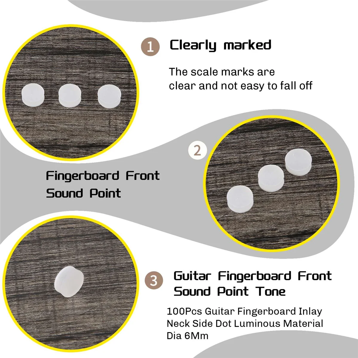 Fingerboard Inlay Neck Side Dot, material luminoso, 6mm, apto para guitarra, 100pcs