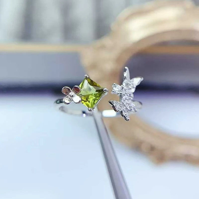 

Кольцо из чистого серебра 925 пробы с драгоценными камнями, ювелирные изделия из натурального перидота, 5 мм, кольцо с перидотом 0,5 карата с сертификатом