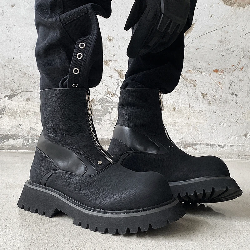 أحذية تشيلسي الجديدة للرجال الارتفاع يزيد من الأحذية الجلدية القصيرة مقاس 5 سم بتصميم سحاب لأحذية العمل الخارجية