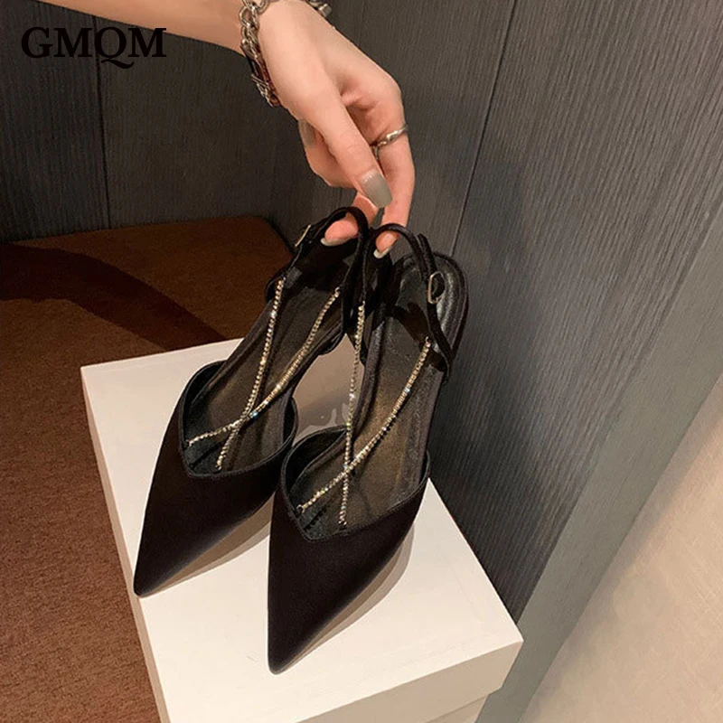

GMQM 2025: элегантные сандалии Water Diamond с цельной пряжкой, туфли на плоской подошве, весенне-летняя женская обувь с острым носком в сказочном стиле
