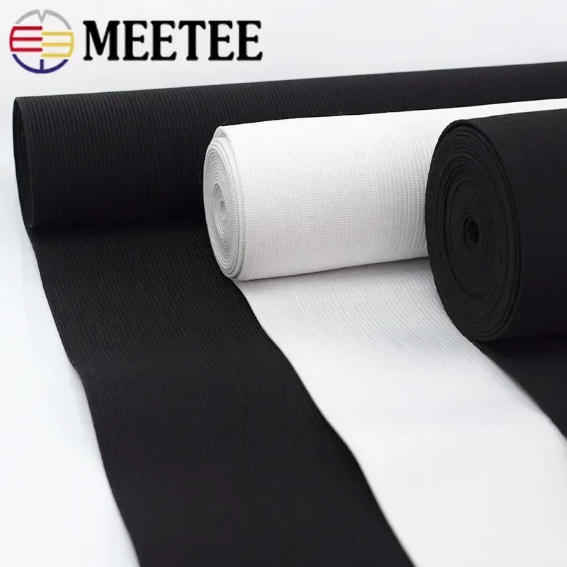 Meetee 2/5M 10/15/20/25cm Black White Elastic Bands Crochet Belt for Sewing Clothes Rubber Band Waist Strap Fabric Accessories