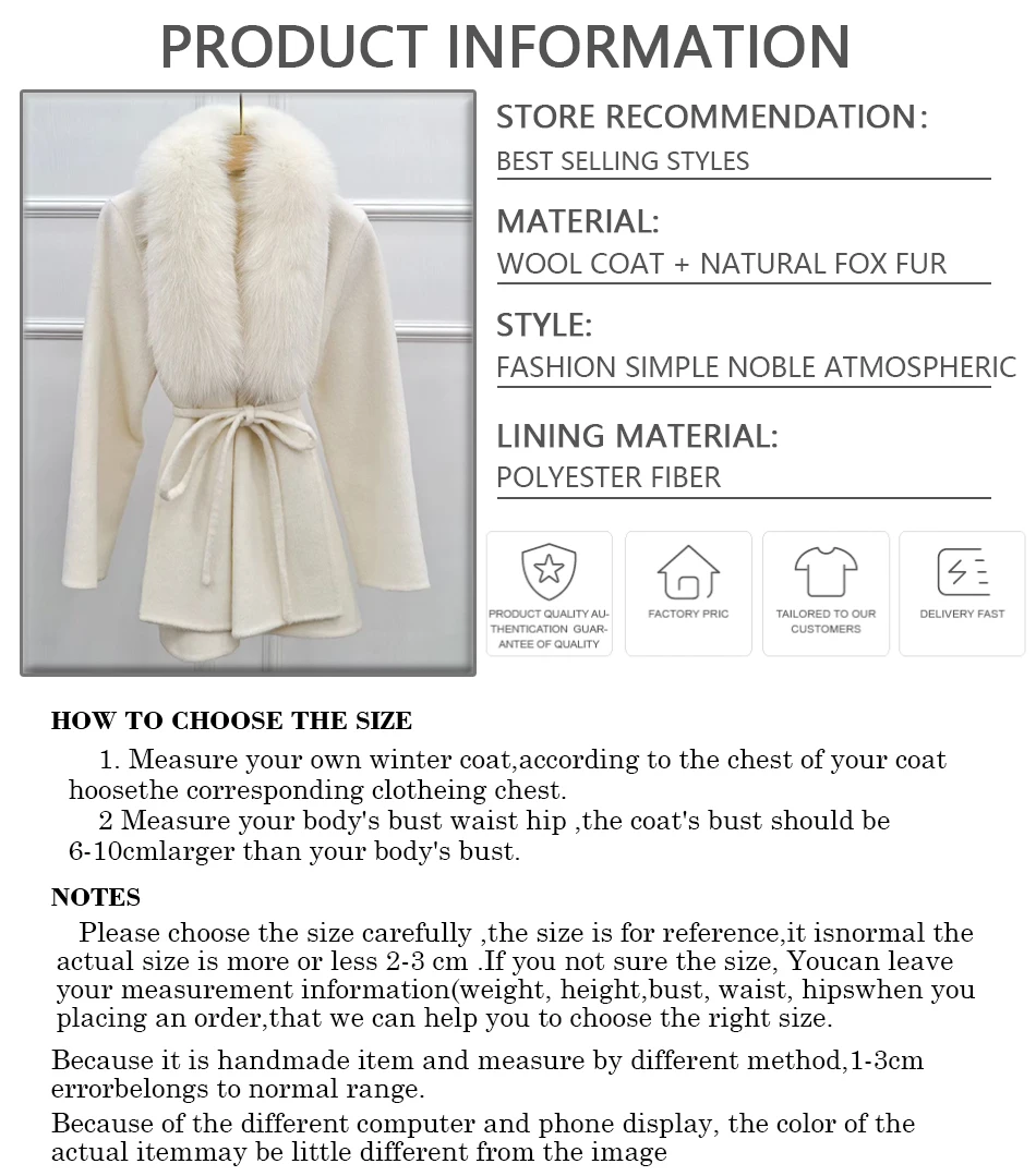 Nuovo cappotto in cashmere da donna misto lana vera pelliccia di volpe finiture giacche in pelliccia naturale abiti di lusso giacca in lana di cashmere