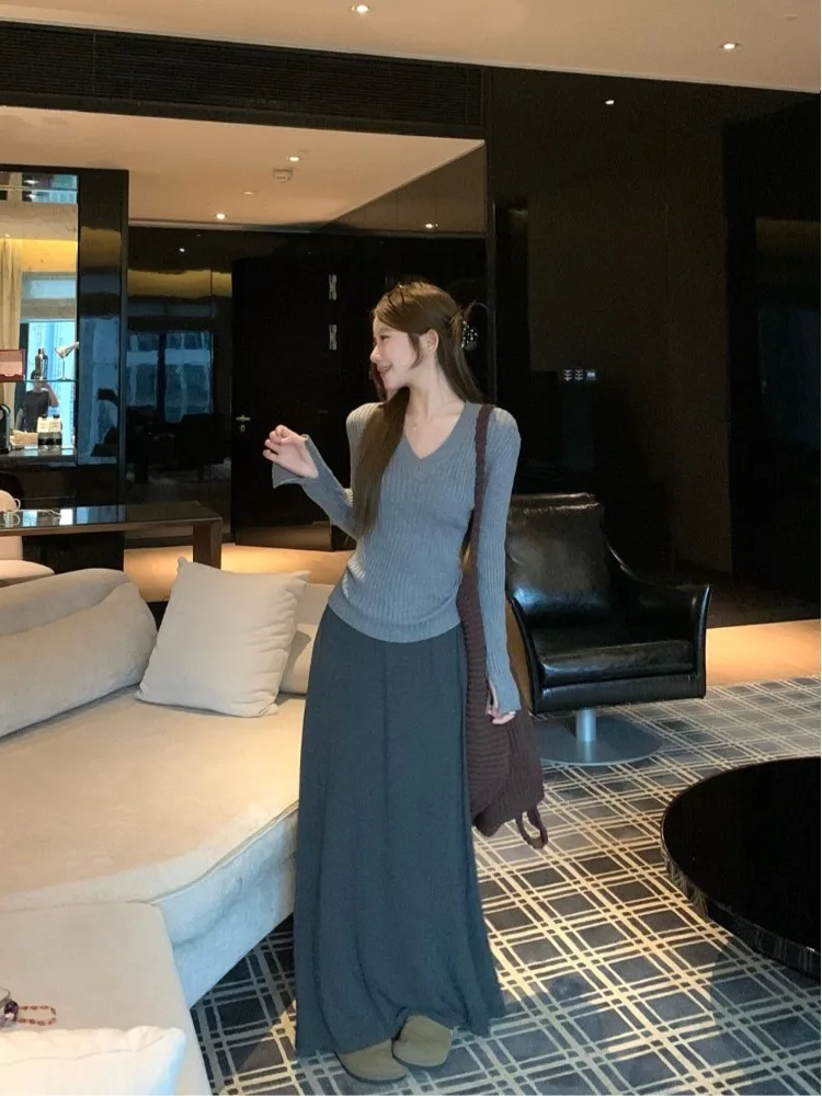 ay V-Ne Gebreide Trui Dames Herfst Winter Afslanken Faionable All-Match Overhead Top Ins Sle Pendelen Sle