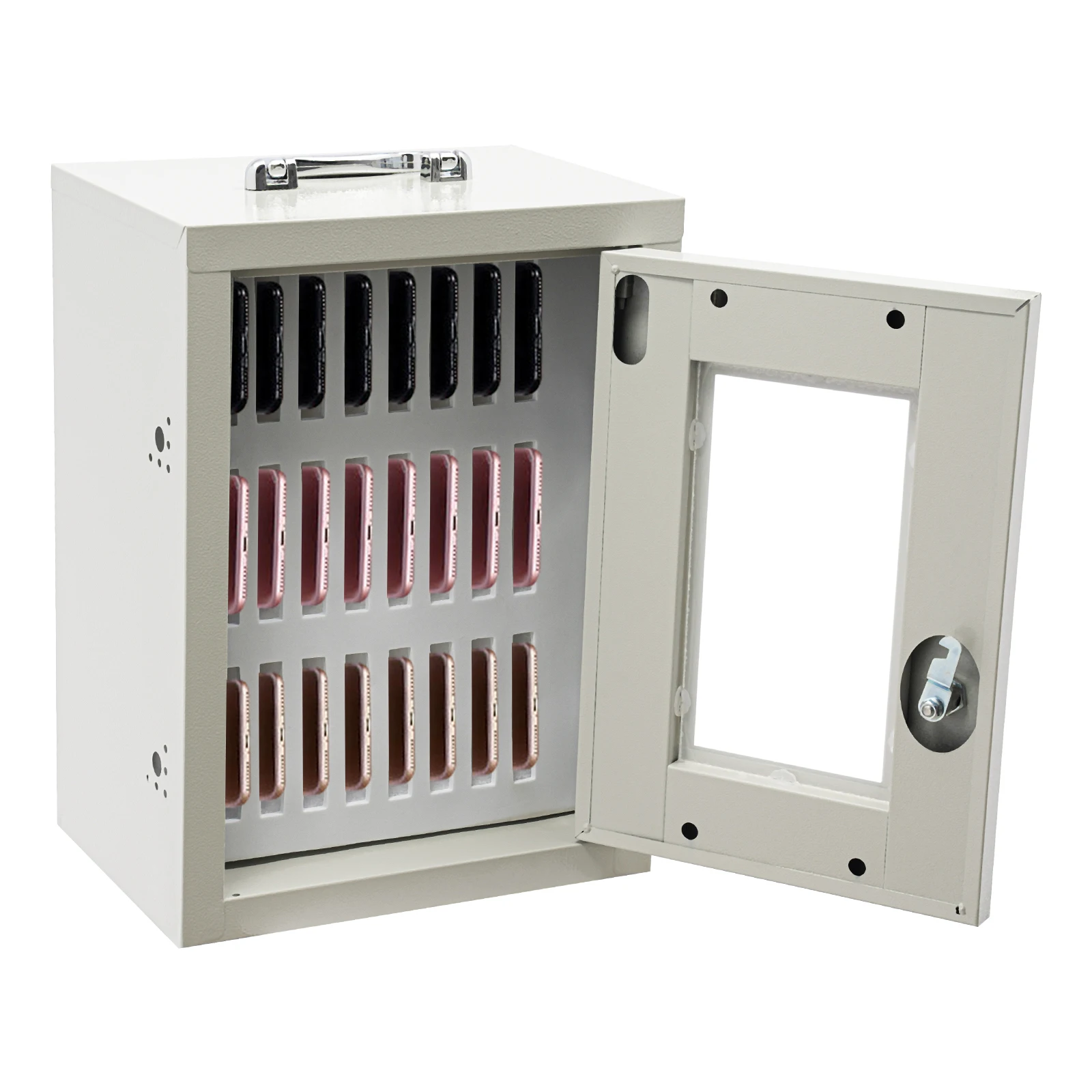 24-Slot Cell Phone Storage, Steel, Locking Design, Rust & Corrosion-Proof, Secure Management