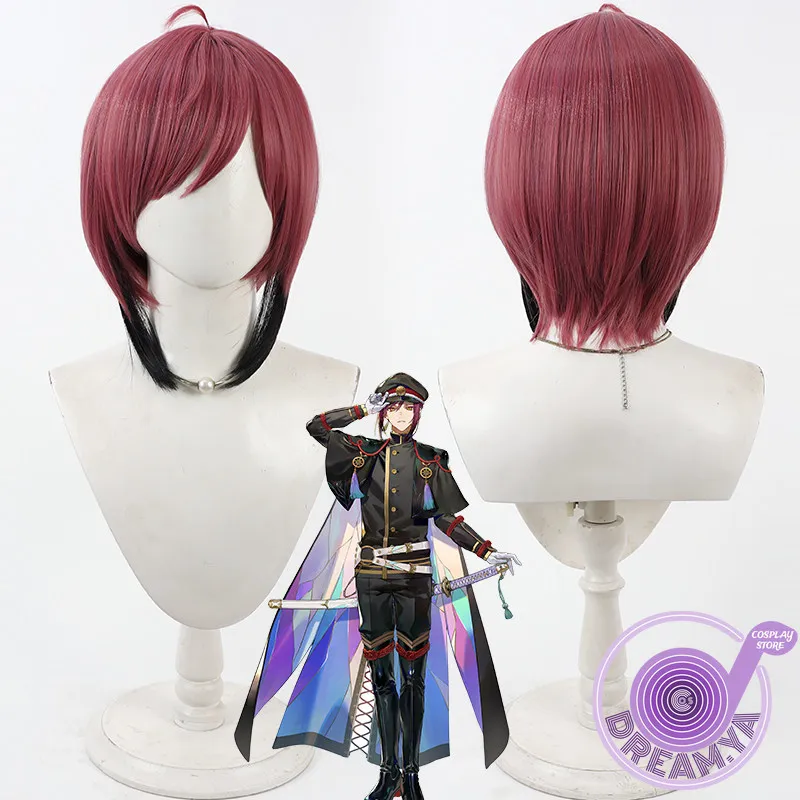 

Omokage Cosplay Wig Touken Ranbu Red Black Short Heat Resistant Synthetic Hair Halloween Party Role Play Carnival + Free Wig Cap