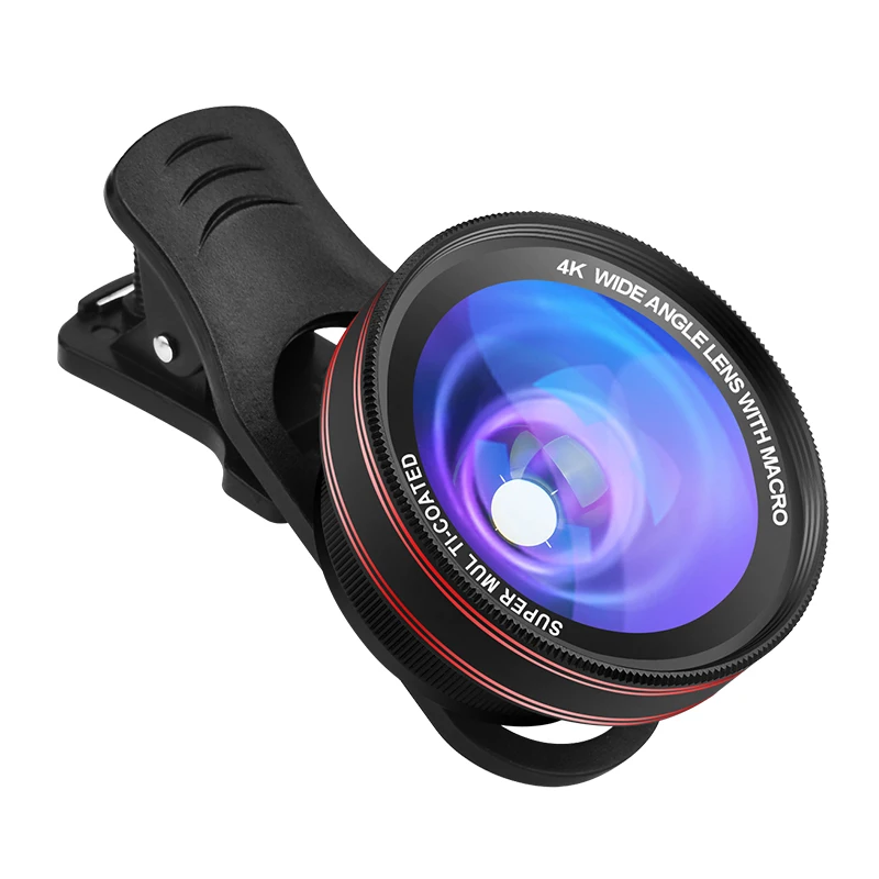 4K HD Super Mobile 15x Macro Lens  0.45x Ultra Wide Angle Lens with LED Light for iPhone iPad Android Travel Case All Smartphone