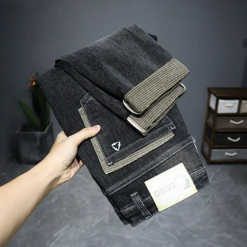 

Casual Men's Loose Straight Leg Jeans Autumn Winter New Sle Faionable Brand Cotton Wear Resistant Zipper Decoration